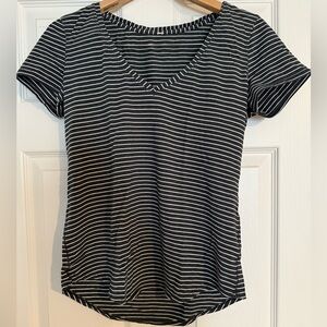 Lululemon love t shirt v neck, grey and white stripe, size 6